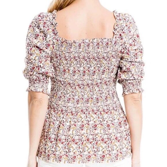 Max Studio floral ruched puff sleeve top - Picture 2 of 7